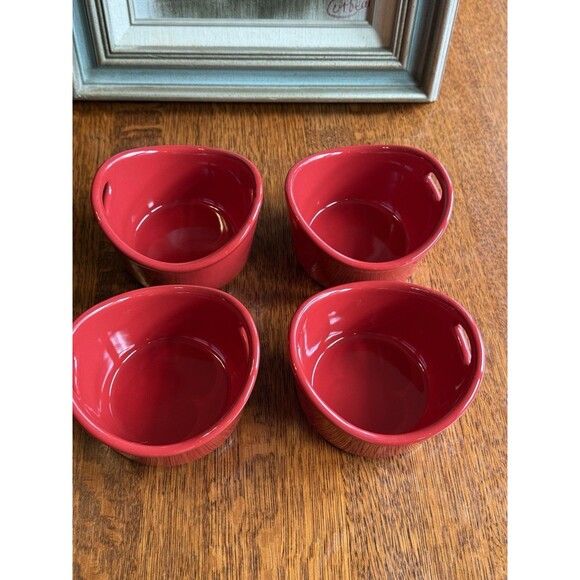 Rachel Ray SET of 4 Red Stoneware Ramekin 2 Handle 10oz Baking Dishes - Picture 1 of 7